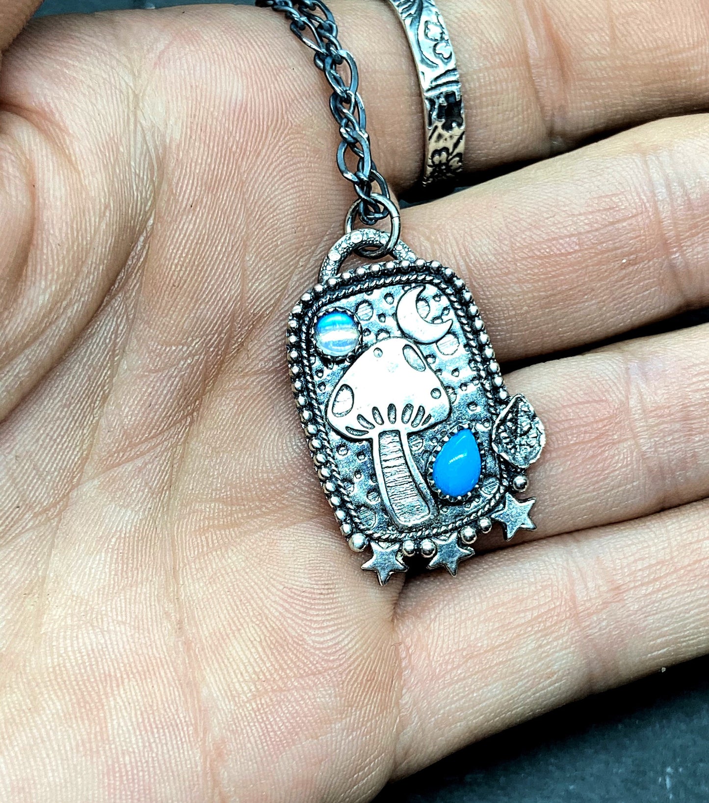 Happy Little Mushroom Necklace Sleeping Beauty Turquoise Pendant