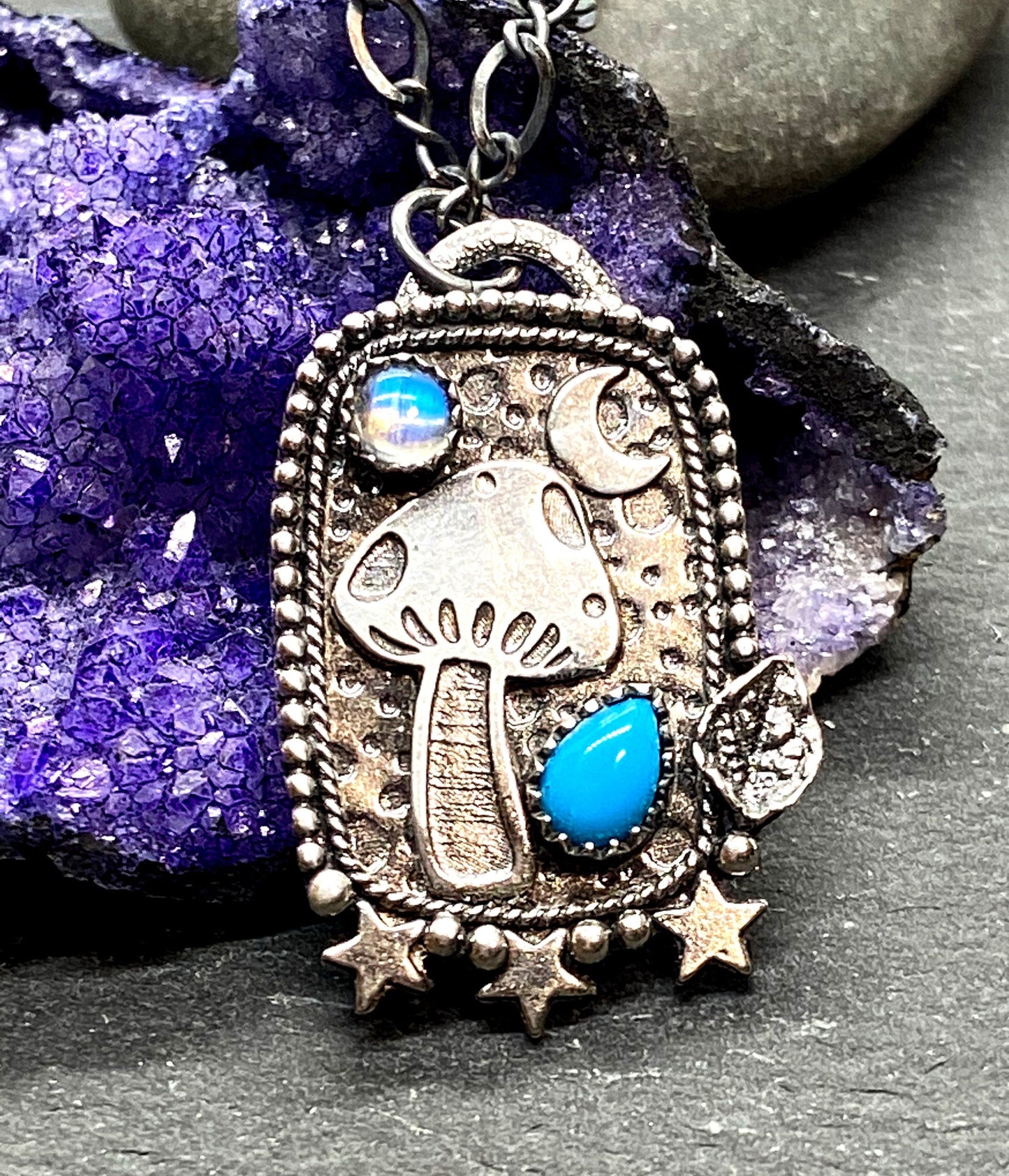 Happy Little Mushroom Necklace Sleeping Beauty Turquoise Pendant