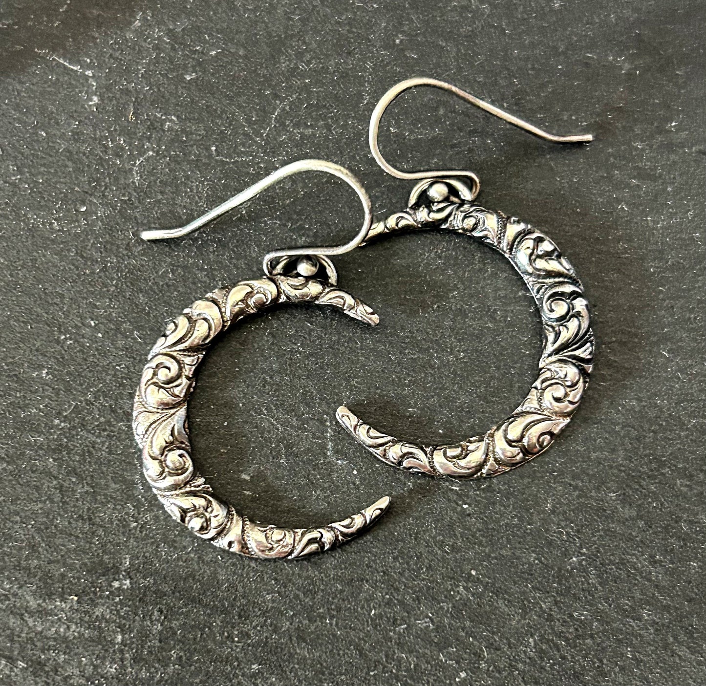 Crescent Moon Earrings in Sterling Silver Vintage Style Jewelry