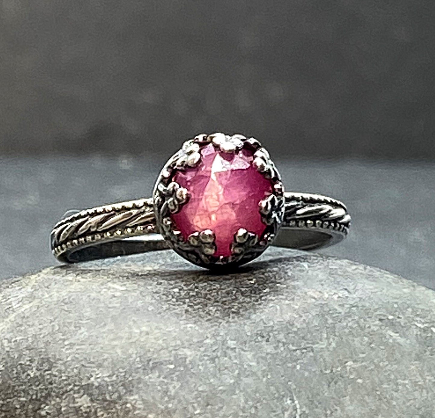 Pink Sapphire Stacking Ring in Sterling Silver Engagement Ring