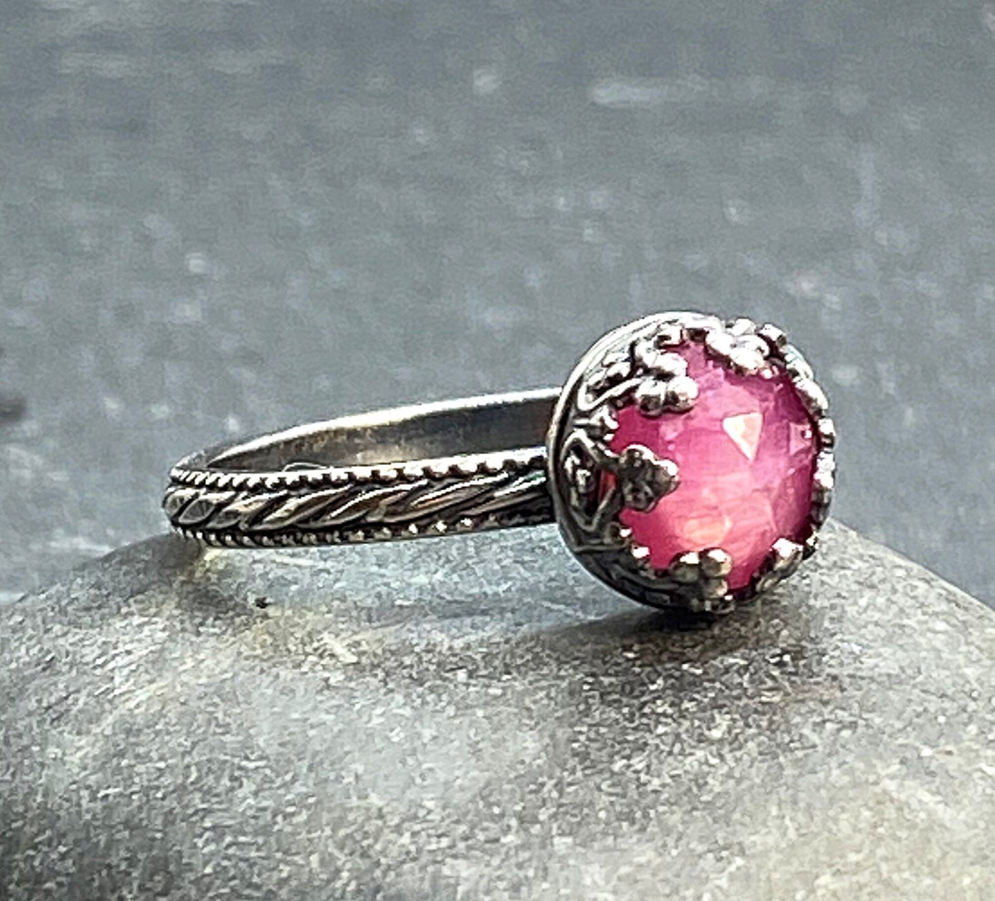 Pink Sapphire Stacking Ring in Sterling Silver Engagement Ring
