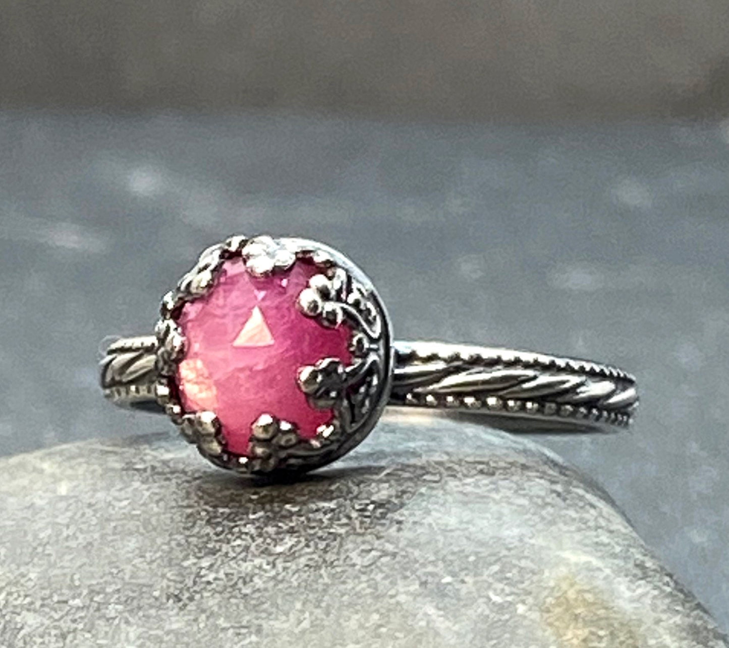 Pink Sapphire Stacking Ring in Sterling Silver Engagement Ring