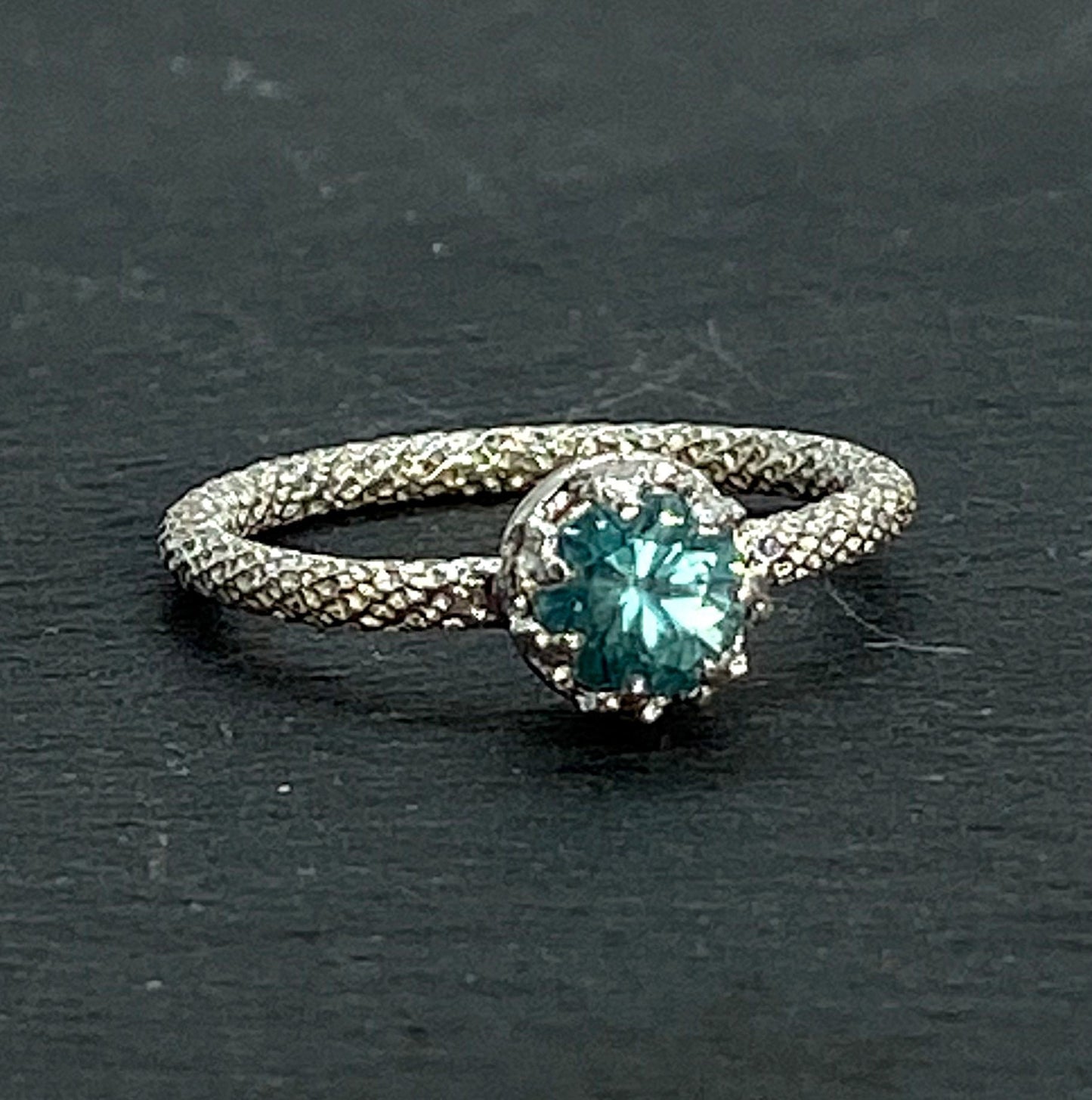 Blue Zircon Wedding Set in Sterling Silver Genuine Gemstone