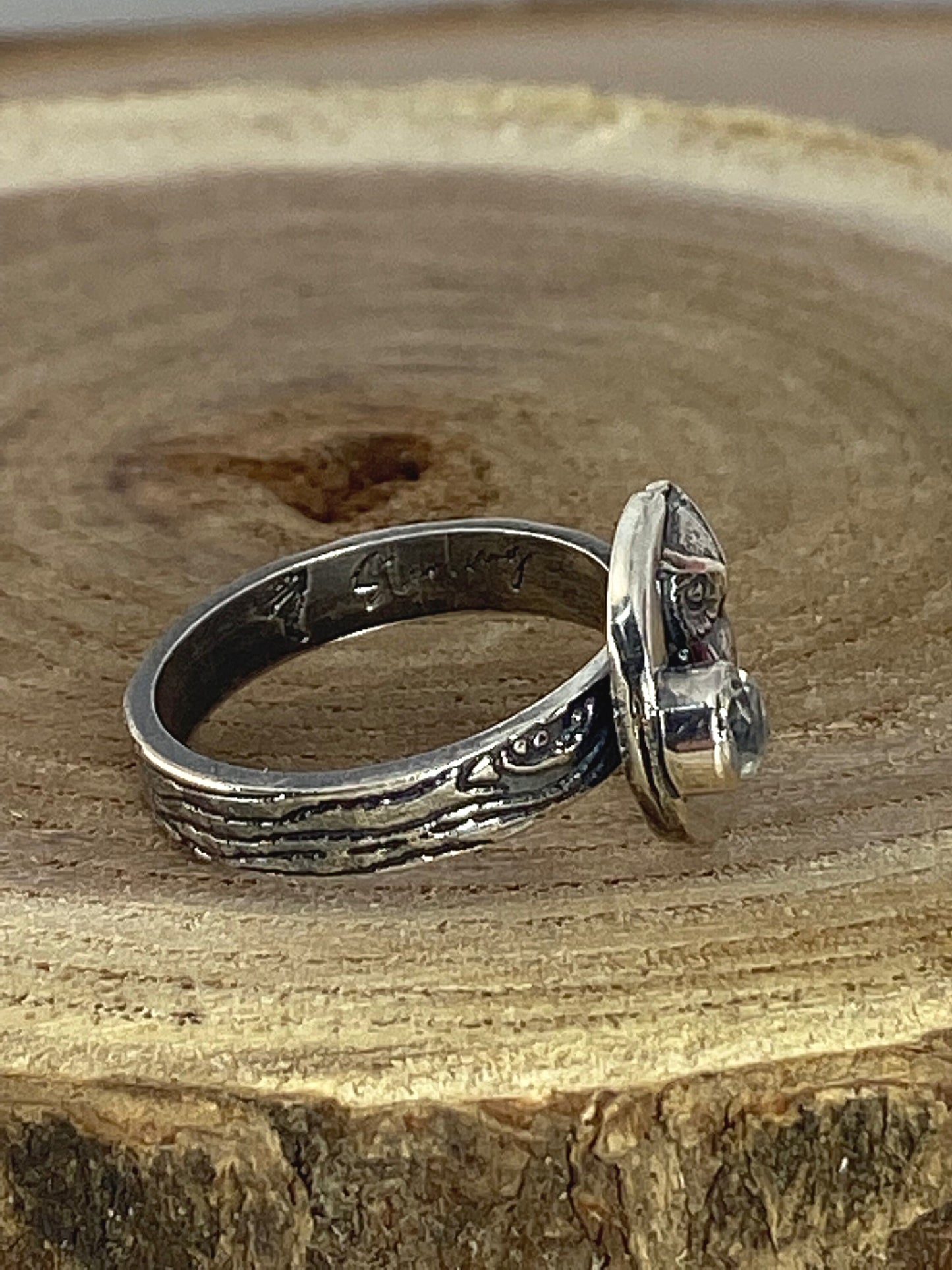 Crescent Moon Owl Sterling Silver Statement Ring